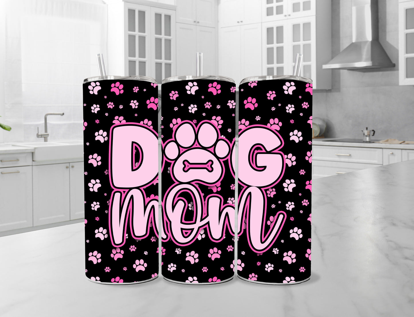 20 oz Dog Mom Tumbler Pink